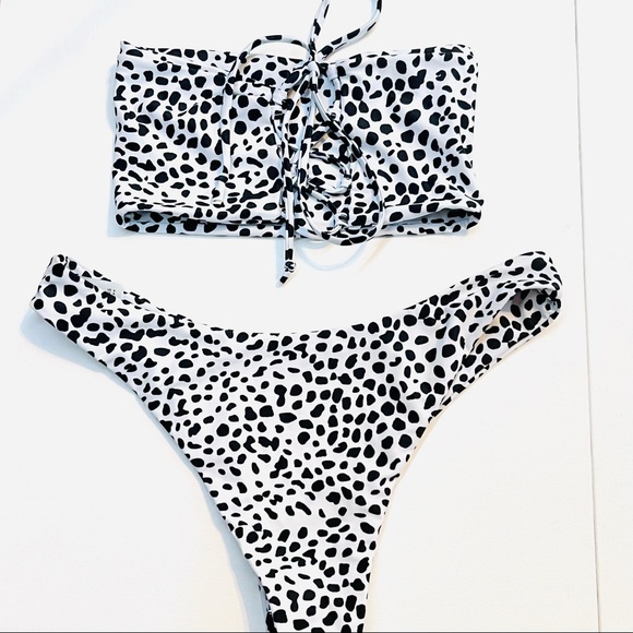 ZAFUL — BLACK & WHITE SPECKLED STRAPLESS BIKINI, BRAND NEW, SIZE US SMALL (US 4) - Picture 4 of 12